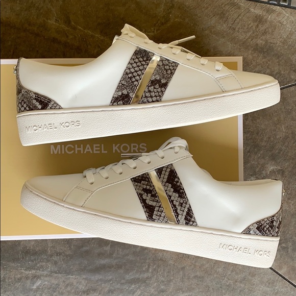 MICHAEL KORS CATELYN STRIPE LACE UP NAPPA PU PEARL - Picture 13 of 16